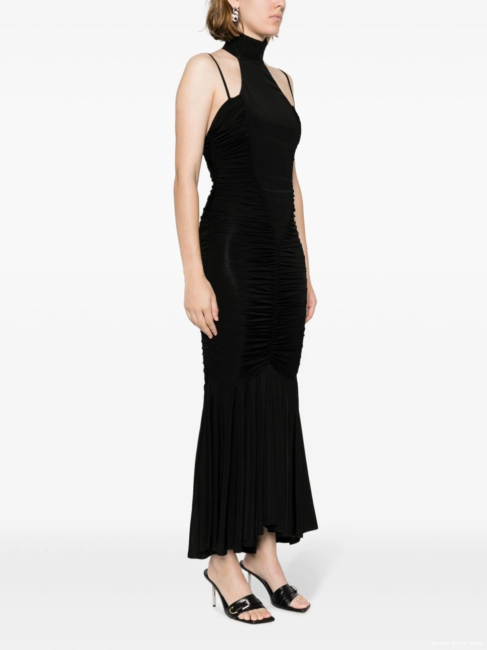 Affordable Women maxi halterneck Jeans Versace dress ruched Couture 0715